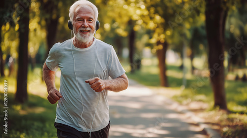 Elderly man running with headphones