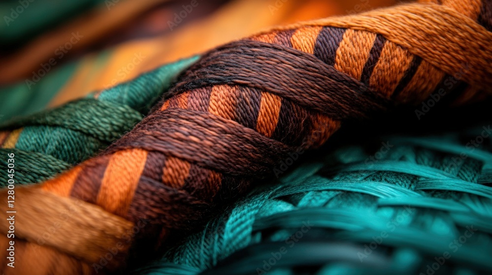 Artisan crafting vibrant woven textiles market stall close-up colorful fibers artistic perspective