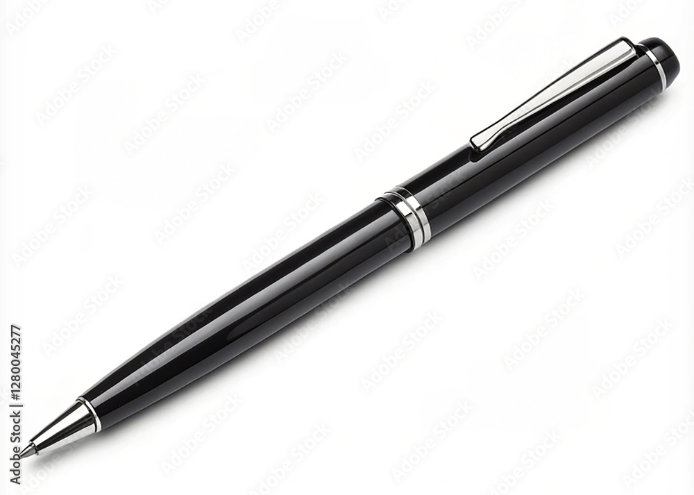 Sleek Black Ballpoint Pen with Silver Trim - Professional Writing Instrument