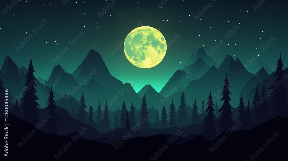 Pixelated moonlit mountainscape a nostalgic scene infused with emerald light creating a serene digital vista perfect for backgrounds Pixelated moonlit mountainscape a nostalgic scene infused with emerald light creating a serene digital vista perfect for backgrounds