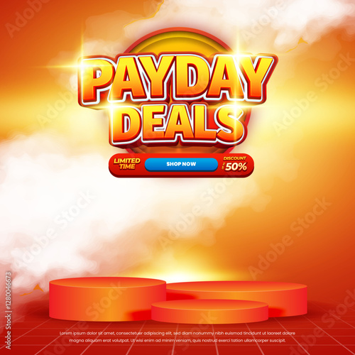 Payday Shopping Sale discount deals Editable Typography with Orange gradient Smoke Effects showcase podium promotional Square banner 