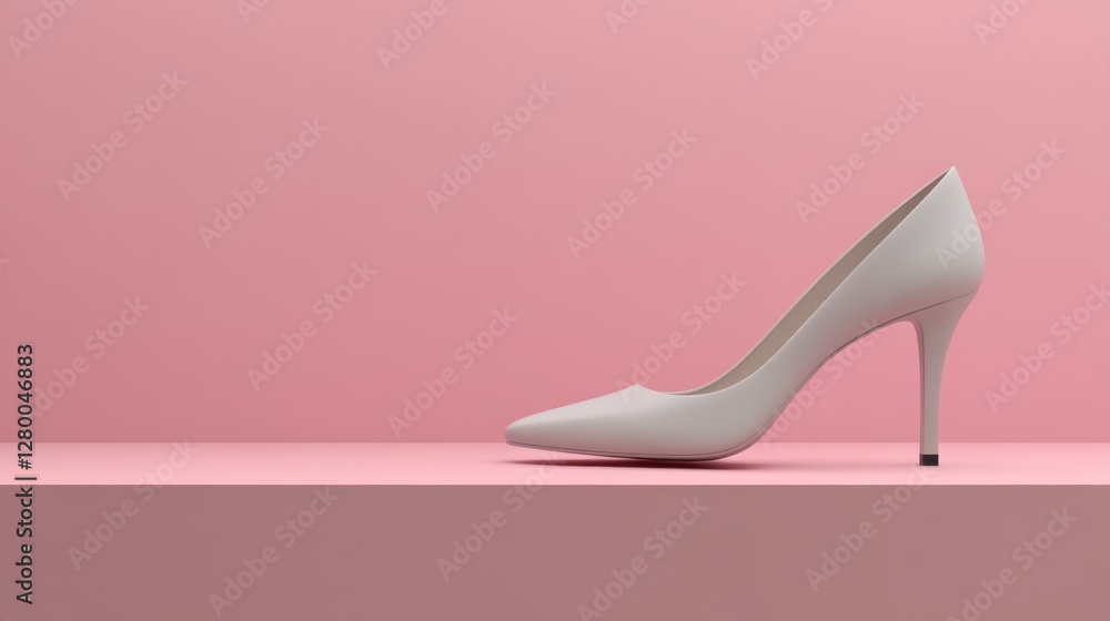 Single stylish ivory high heel shoe on pink background. Single stylish ivory high heel shoe on pink background.