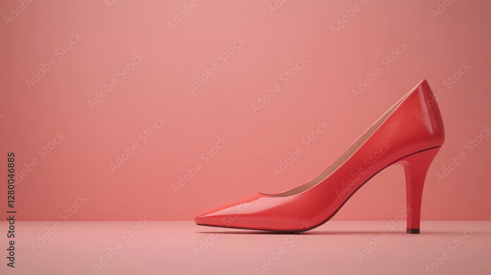 Single red high heel shoe on a pink background. Single red high heel shoe on a pink background.