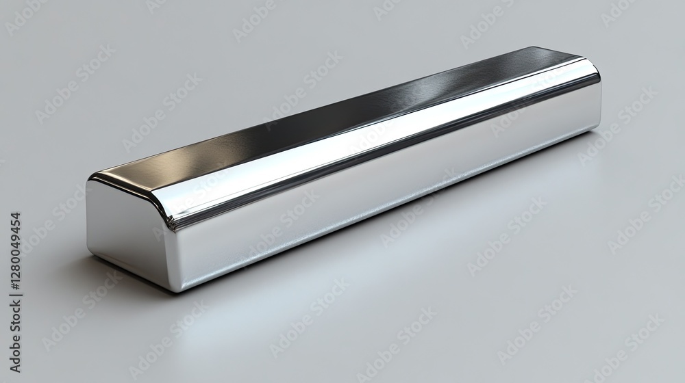 Polished metal bar on grey background, industrial design element Polished metal bar on grey background, industrial design element