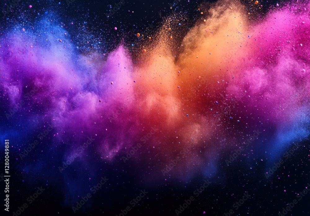Naklejka premium Vibrant Colorful Smoke Trail in a Night Sky with Orange, Purple, and Blue Hues Creating a Mystical and Dreamy Atmosphere of Cosmic Beauty