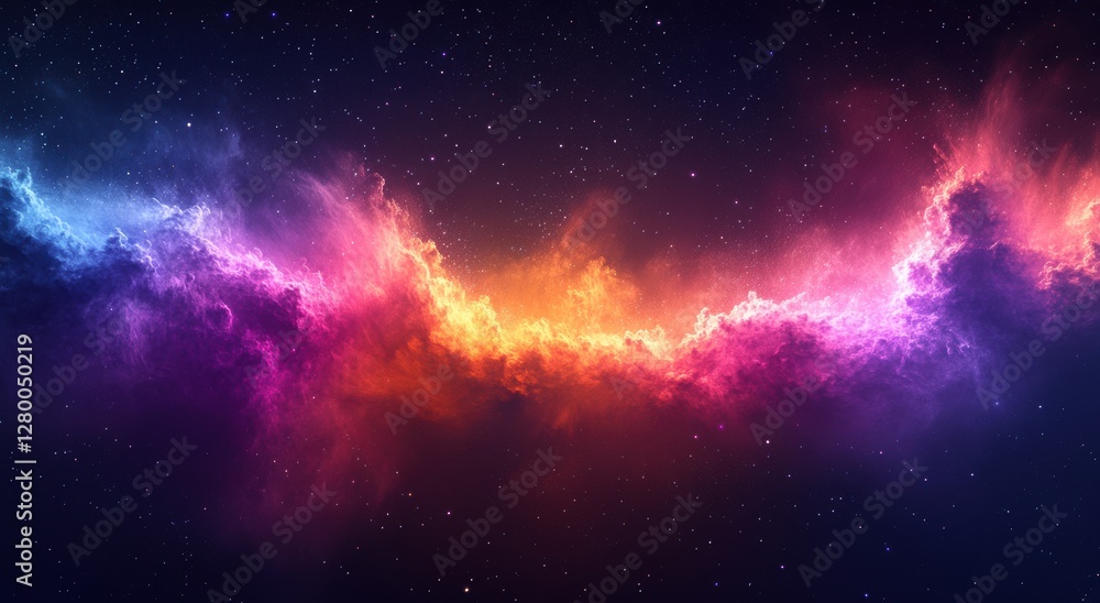 Obraz premium Vibrant Cosmic Cloud with Colorful Nebula and Stars in Deep Space, an Ethereal Scene of Universe Beauty and Astronomical Wonder