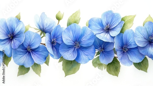 Wallpaper Mural Light Blue Flowers Border on White Background Torontodigital.ca