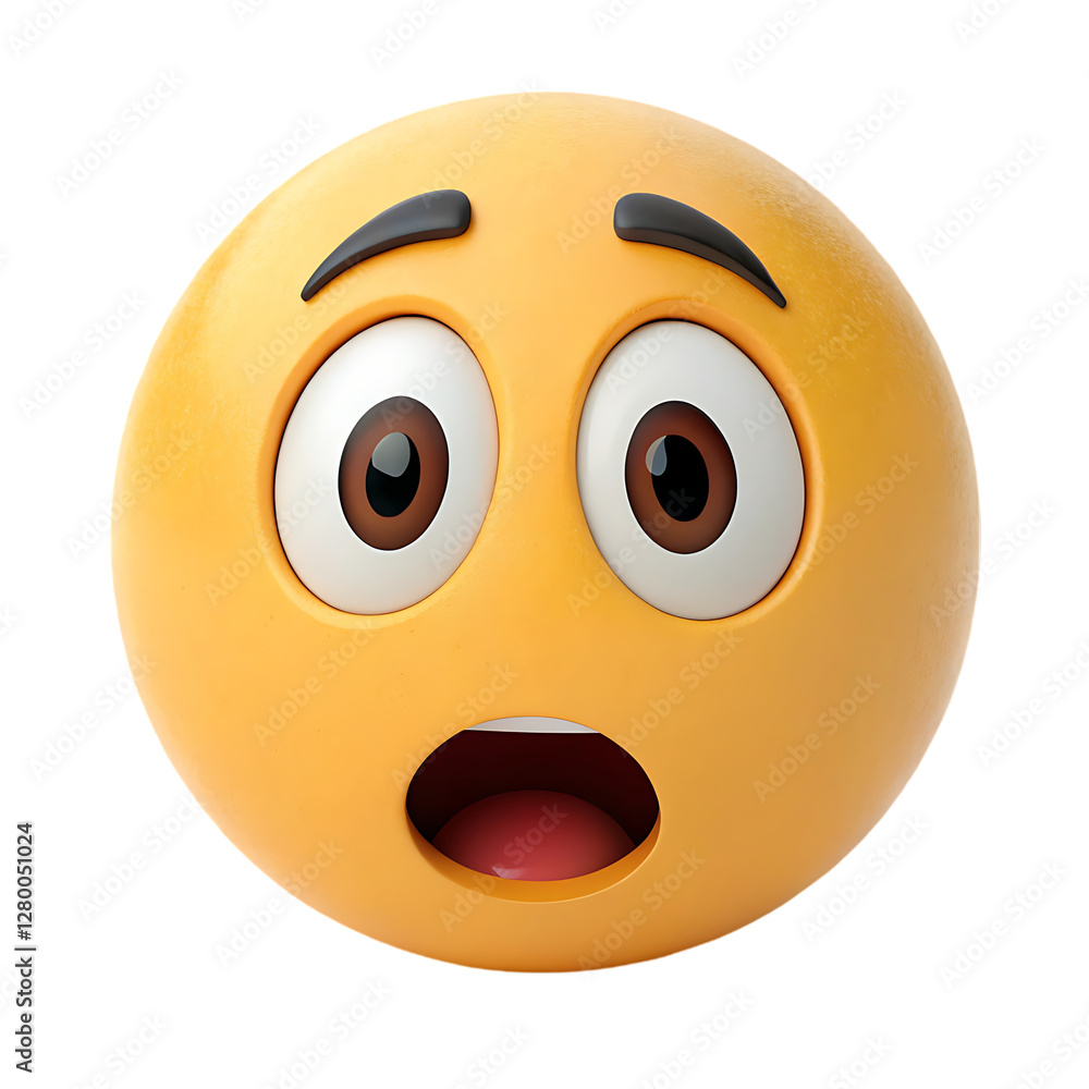 Fototapeta premium A really high quality 3d yellow astonished emoji illustration isolated on white background. big eye astonished emoji illustration on white. trending emojis on white background.