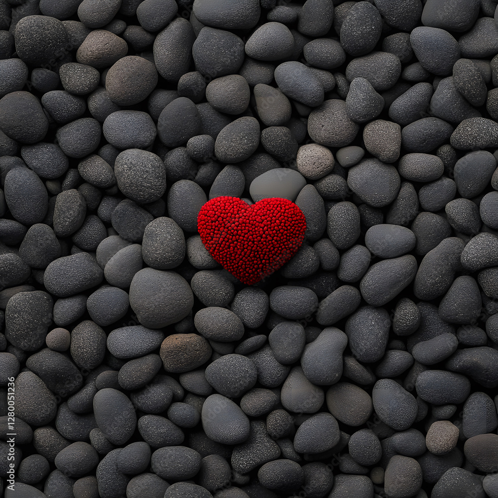 Obraz premium red heart shape on dark pebbles creates striking contrast