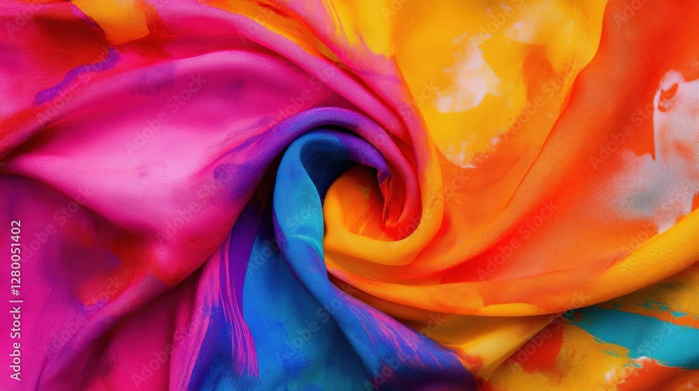 Vibrant swirls of color abstract art textile design studio setting close-up view visual serenity