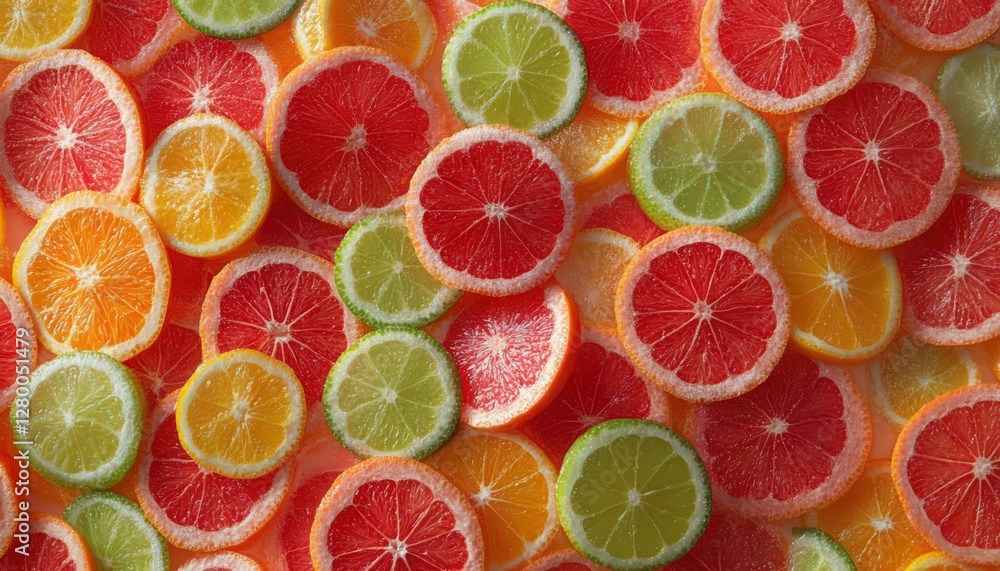 Sugared Citrus Fruit Slices Grapefruit Orange and Lime on a Bright Orange Background Sugared Citrus Fruit Slices Grapefruit Orange and Lime on a Bright Orange Background