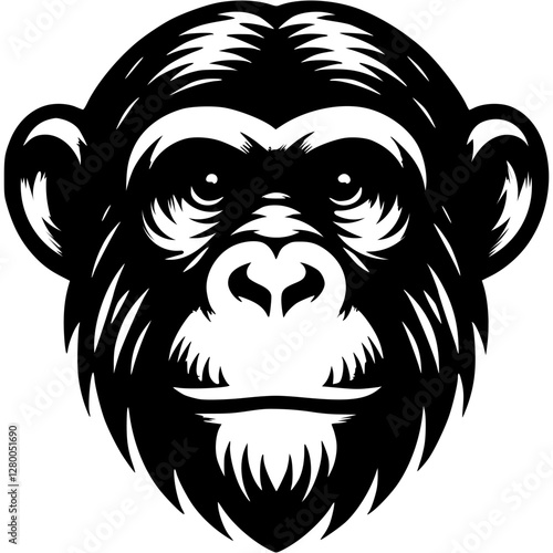 Wallpaper Mural Tattoo of sullen male chimpanzee head in monochrome. Gloomy chimp portrait. Engraving minimalistic vector in black ink drawing on transparent background Torontodigital.ca