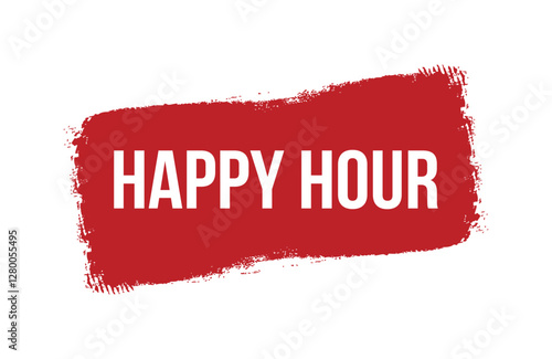Brush style happy hour red banner design isolated on white background.