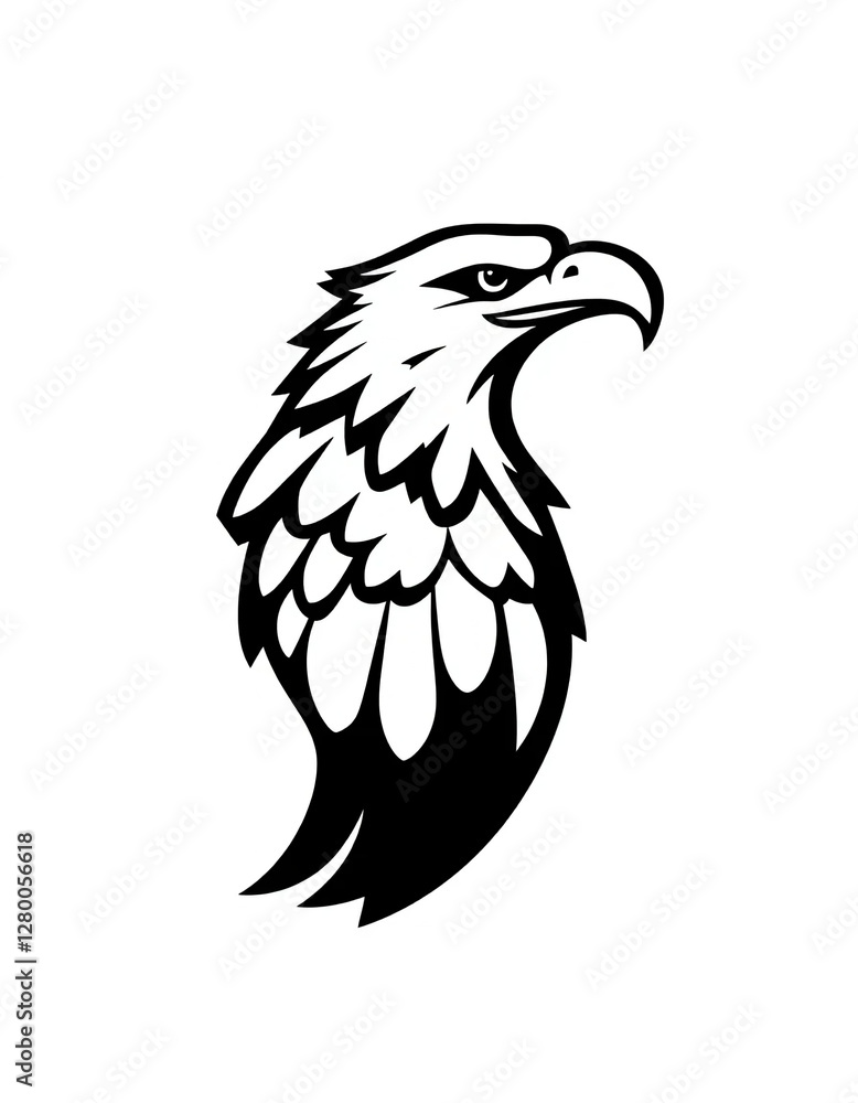 Obraz premium Bald Eagle Head Profile Black and White Vector Illustration