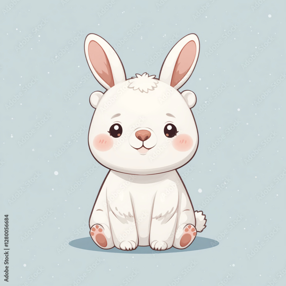 Fototapeta premium Cute White Bunny Rabbit Cartoon Illustration