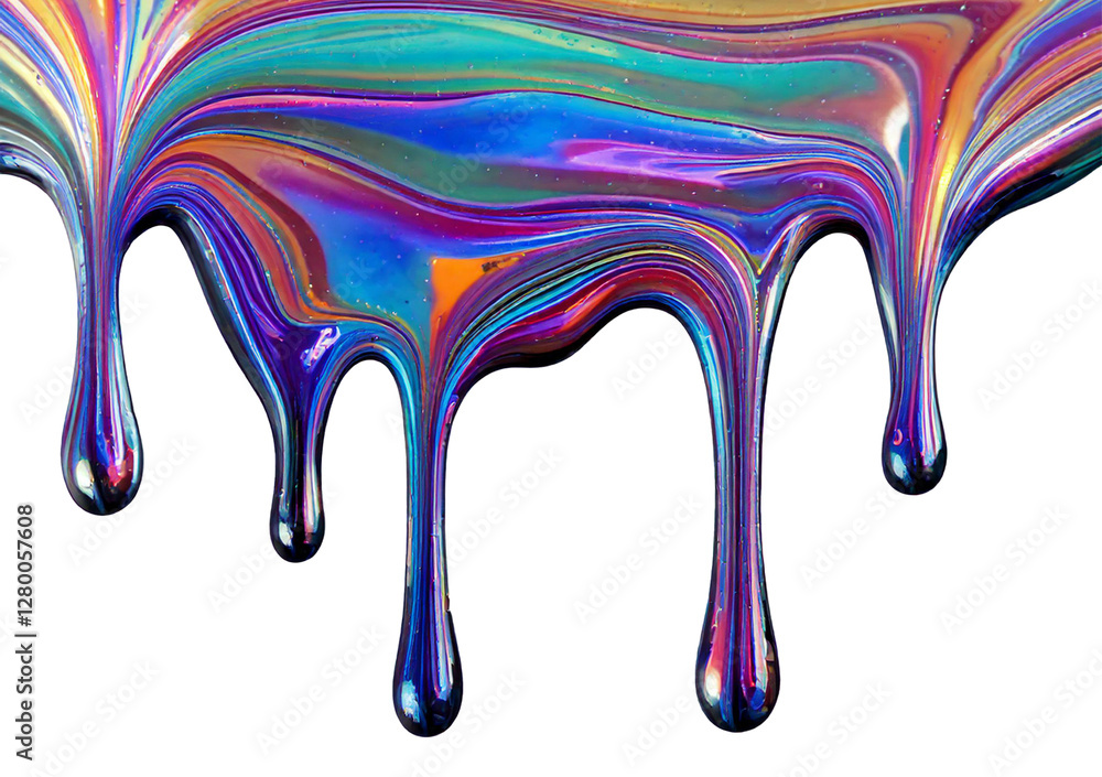 Naklejka premium 3D iridescent glass Dripping on Surface isolated on transparent or white background