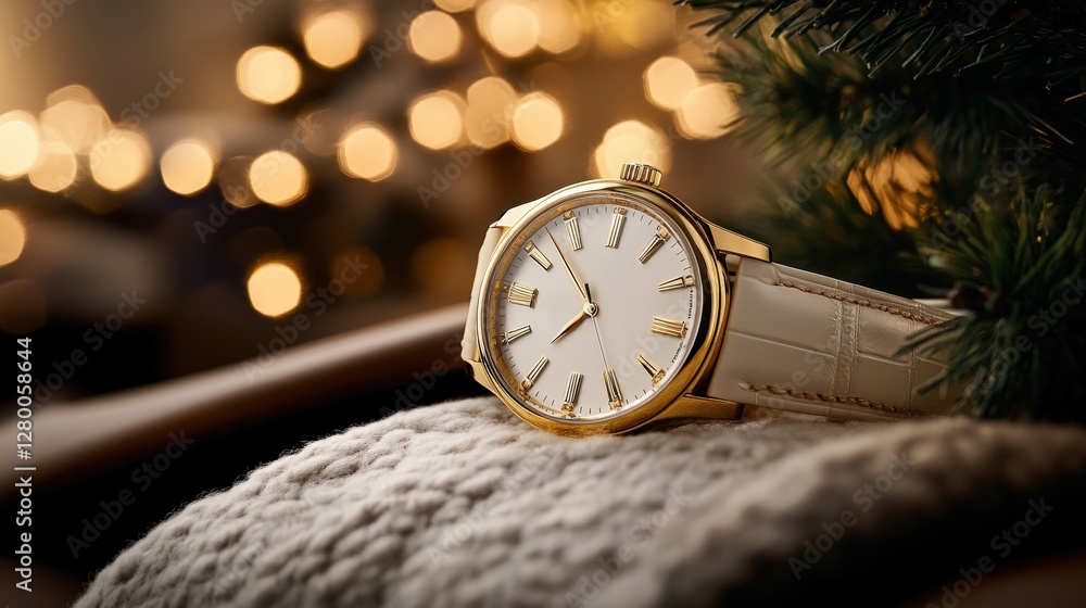 Elegant timepiece cozy setting product photography festive vibes close-up luxury lifestyle