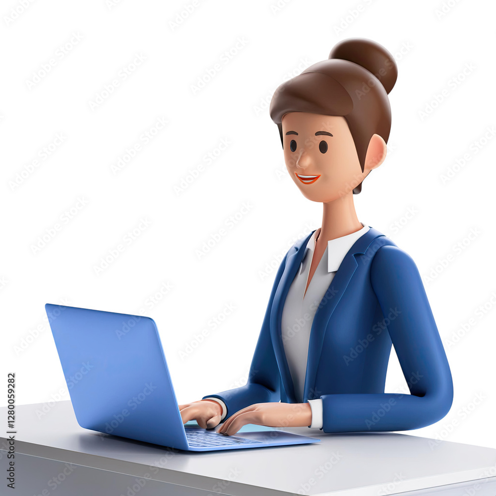 Professional Woman Working on Laptop in Modern Office Setting, isolated on transparent background Professional Woman Working on Laptop in Modern Office Setting, isolated on transparent background
