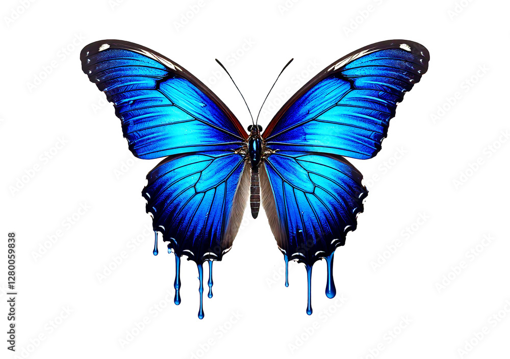 Fototapeta premium Blue butterfly Dripping isolated on transparent or white background