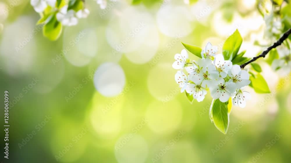 A white flower with green leaves is in the foreground of a green background A white flower with green leaves is in the foreground of a green background