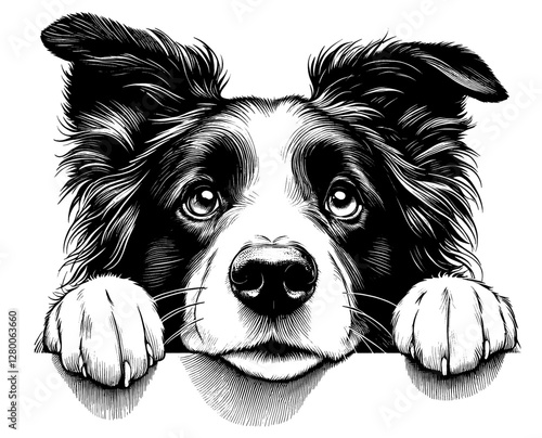 Hand drawn Border Collie portrait, vector sketch isolated on white background, SVG vector	