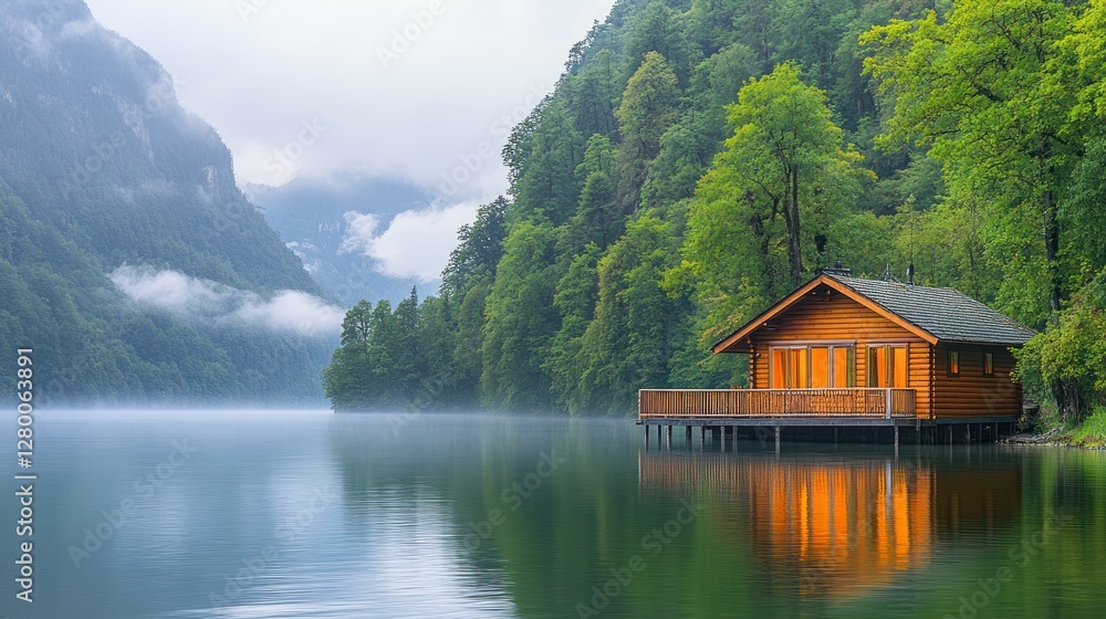 Misty Lakeside Cabin Reflection Misty Lakeside Cabin Reflection