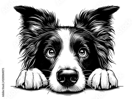 Hand drawn Border Collie portrait, vector sketch isolated on white background, SVG vector	