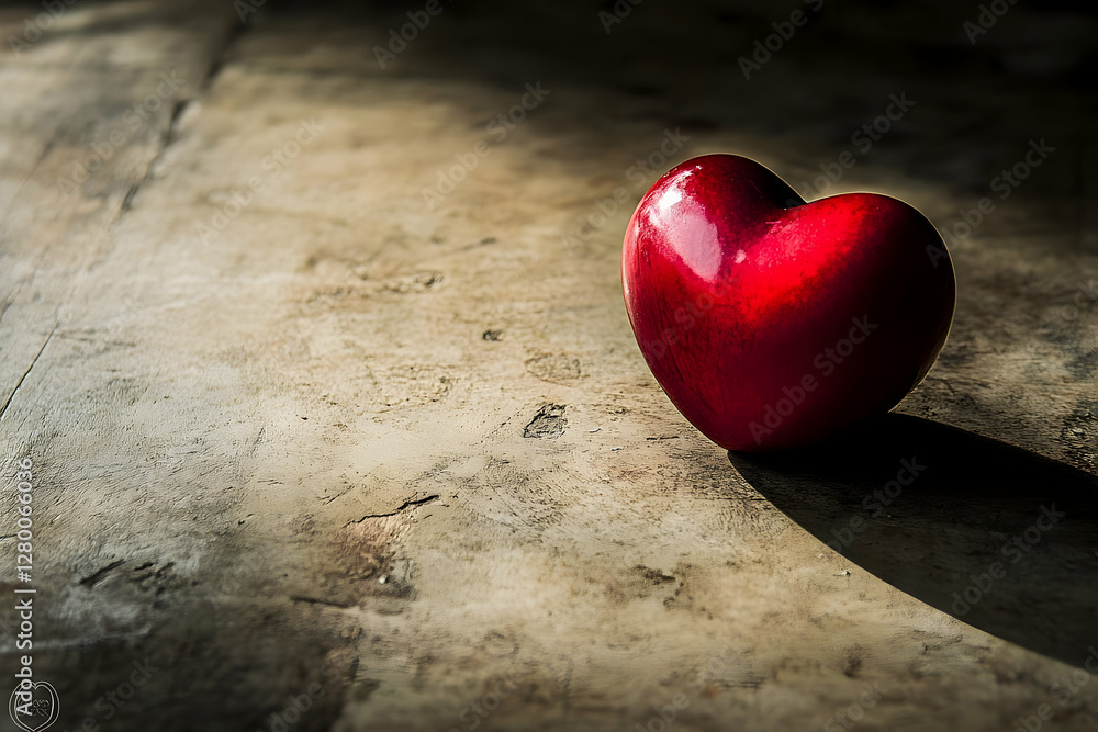 Fototapeta premium A Red Heart on Wooden Background, Symbolizing Love and Romance