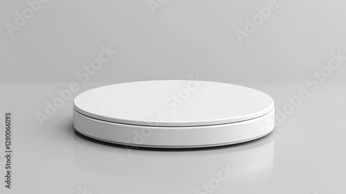 White Studio Template with Round Pedestal for Advertising and Product Display. 