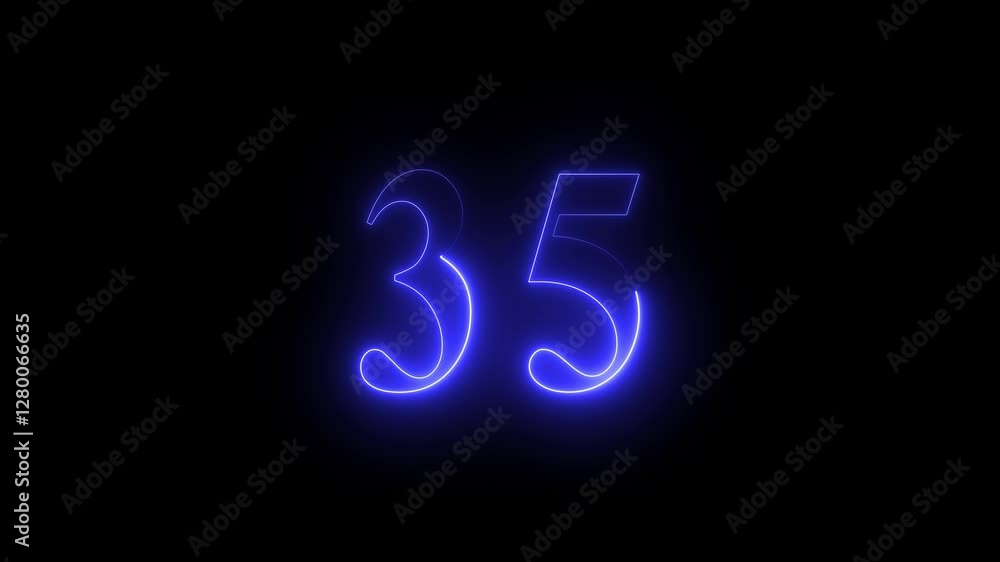 Neon number 35 on black background 4K animation. Neon dial number 35 glowing animation. 4K neon number Thirty-five Neon number 35 on black background 4K animation. Neon dial number 35 glowing animation. 4K neon number Thirty-five