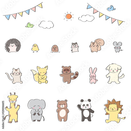 ゆるかわいい動物の全身イラストセット