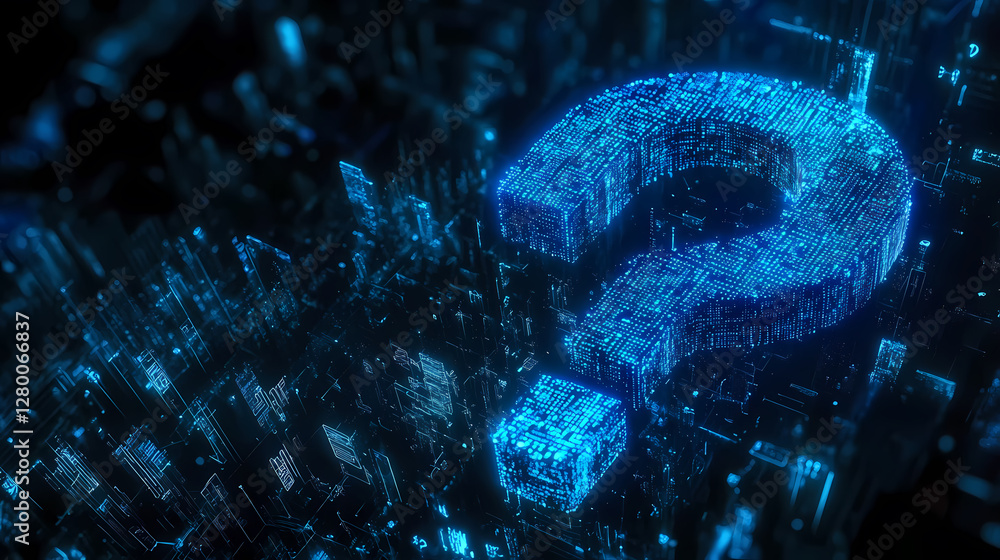 custom made wallpaper toronto digitalGlowing Blue Question Mark Over Dark Cityscape