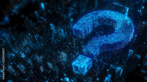 Wallpaper Mural Glowing Blue Question Mark Over Dark Cityscape Torontodigital.ca