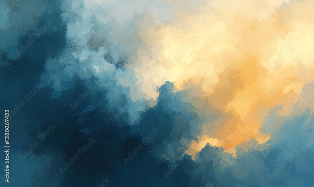 Abstract cloudscape with teal and gold hues.