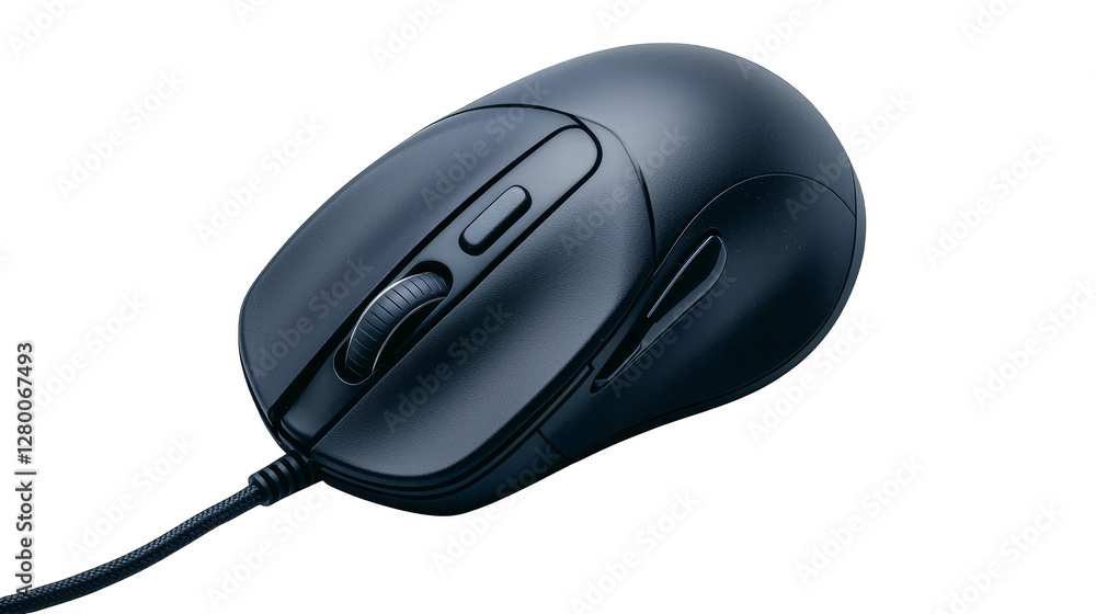 Sleek black wireless mouse on matching mousepad, a modern workspace essential Sleek black wireless mouse on matching mousepad, a modern workspace essential