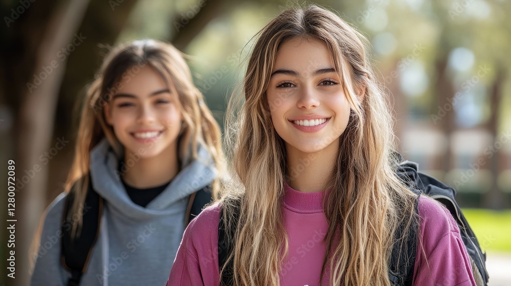 Obraz premium Smiling students campus park background education