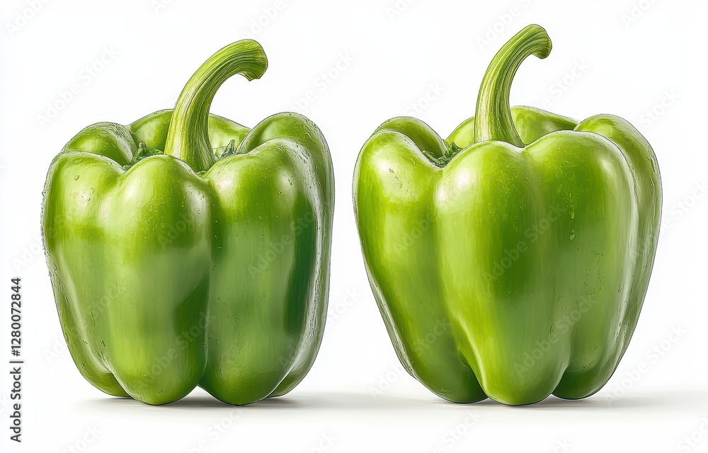 Two Green Bell Peppers On White Background Two Green Bell Peppers On White Background