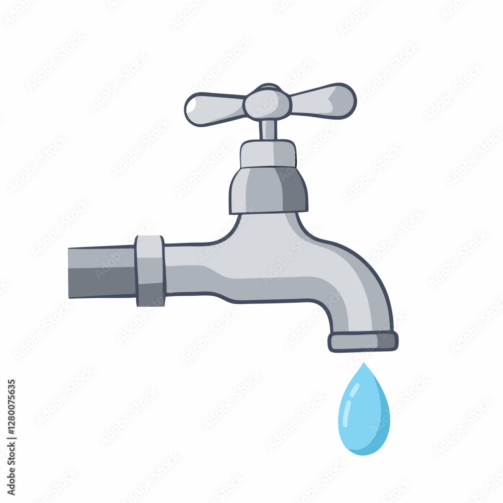 Water tap with falling drop Vector illustration in flat style Water tap with falling drop Vector illustration in flat style
