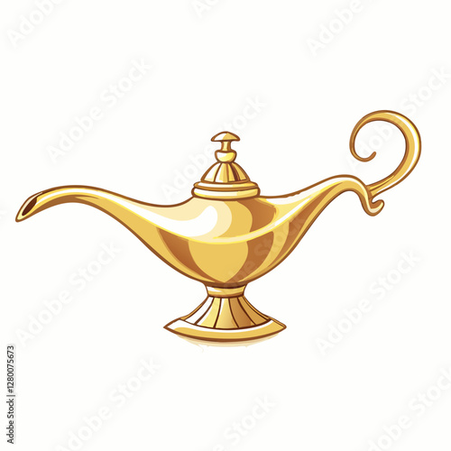 Aladdin lamp isolated composition with cumbersome image of magic golden vector  illustration