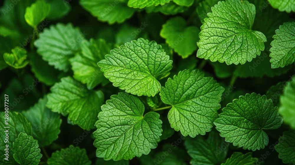Close-up of vibrant green mint leaves in natural light Close-up of vibrant green mint leaves in natural light