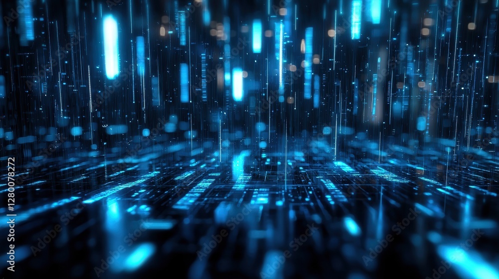 Fototapeta premium Futuristic digital landscape with glowing blue data streams