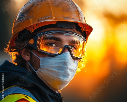 Construction worker sunset safety focus