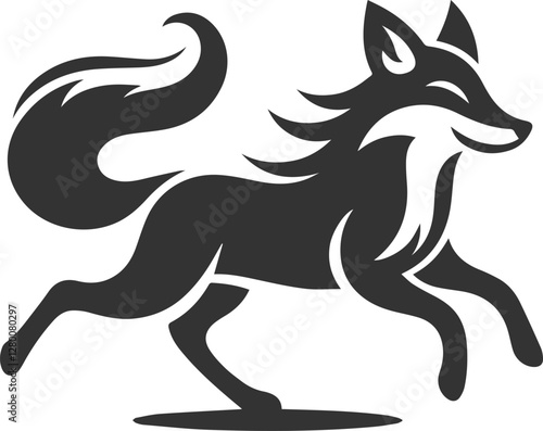 A fox prancing with its tail swaying happily animal vector silhouette