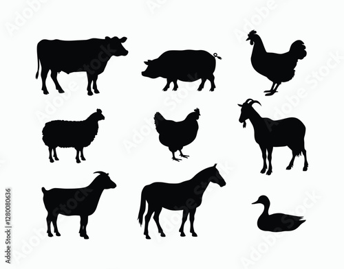 Bold farm animal silhouettes on white background