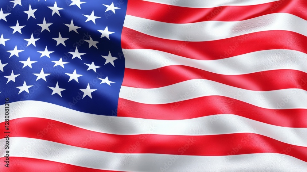 Fototapeta premium Waving American flag fluttering in the wind against a clear blue sky during a sunny day, symbolizing patriotism and national pride in the United States of America