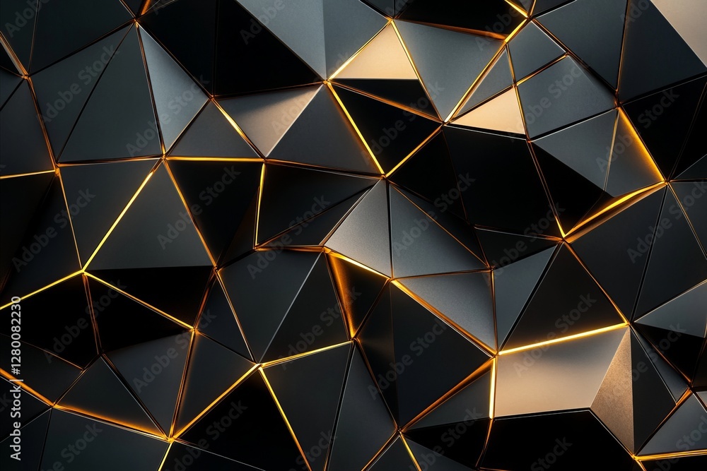 Exploration of a sleek geometric pattern featuring golden highlights on a modern black surface Exploration of a sleek geometric pattern featuring golden highlights on a modern black surface
