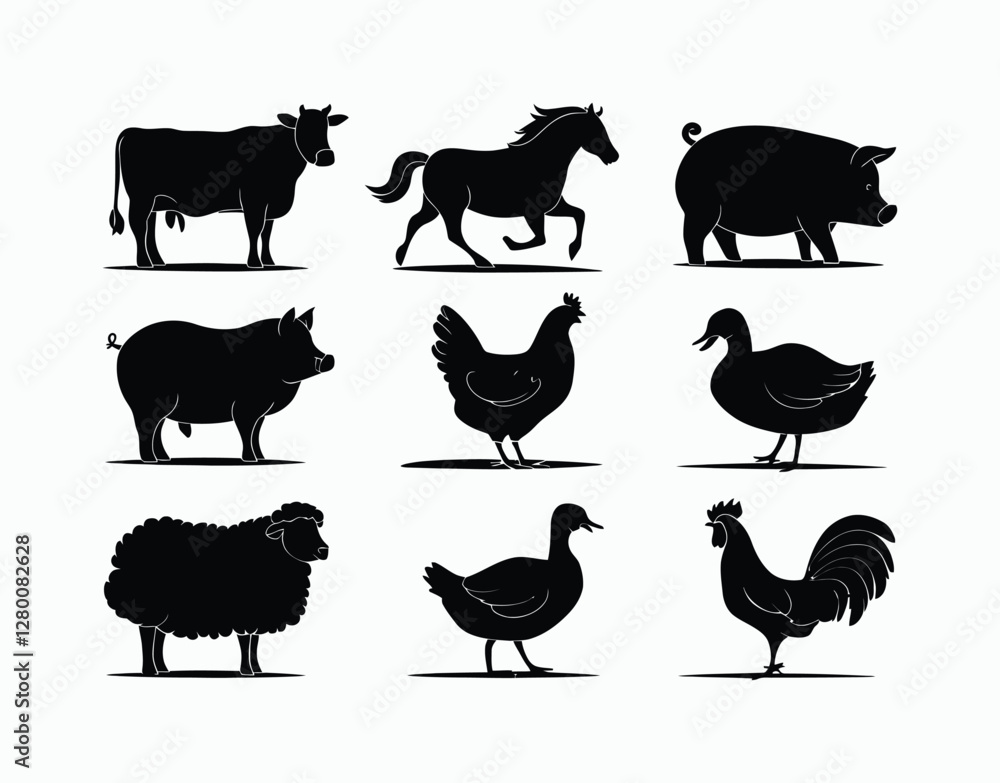 Clean Minimal Farm Animal Silhouettes Clean Minimal Farm Animal Silhouettes
