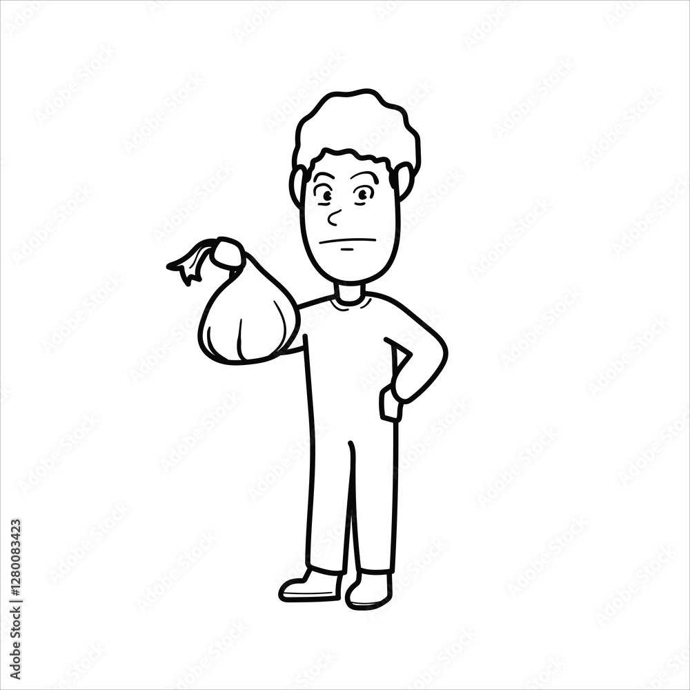 illustration of man or garbage man holding trash,cartoon,black and white,good for your visual elements,vector format illustration of man or garbage man holding trash,cartoon,black and white,good for your visual elements,vector format
