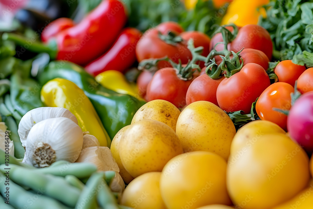 A Vibrant Display of Fresh Farm Vegetables at the Market Stall A Vibrant Display of Fresh Farm Vegetables at the Market Stall