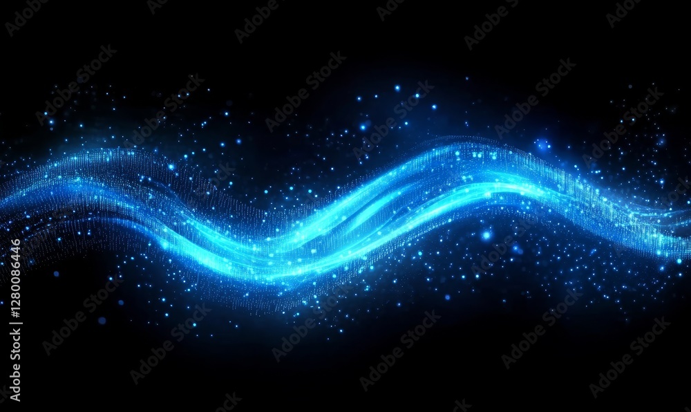 Obraz premium Abstract blue glowing binary code background with bokeh lights and a digital matrix pattern. 